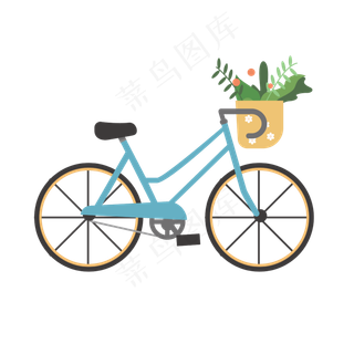 扁平风格带篮子的自行车,免抠元素
