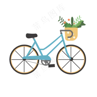 扁平风格带篮子的自行车,免抠元素