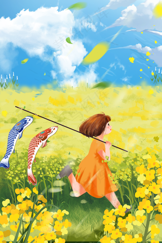 唯美治愈鱼旗日系夏天花海少女阳光清新夏季