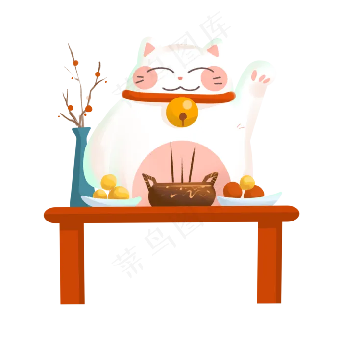 中国红春节祭祀招财猫对联传统,免抠元素(3500X3500(DPI:300))psd模版下载