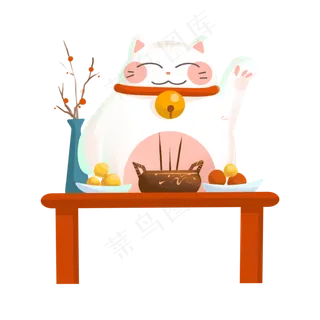 中国红春节祭祀招财猫对联传统,免抠元素