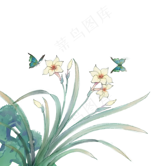 手绘水彩小清新水仙花,免抠元素