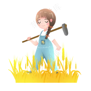 芒种麦穗耕种女孩素材
