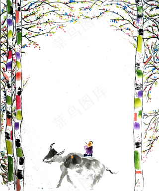 春天清明牧童黄牛清明水墨国画P
