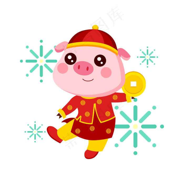 矢量手绘卡通猪年,免抠元素