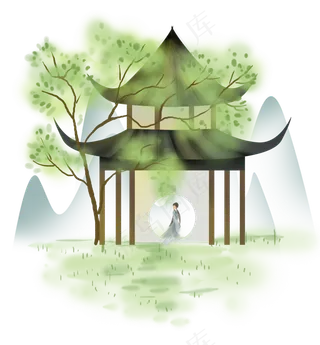 中国风亭子里的古典女孩,免抠元素