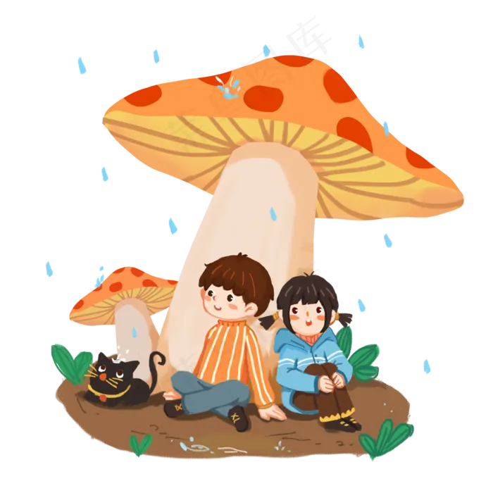24节气雨水蘑菇下避雨,免抠元素(2000X2000(DPI:300))psd模版下载