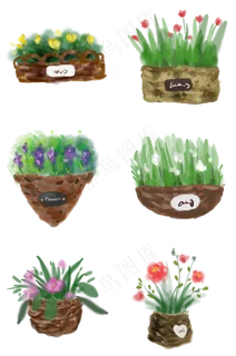 手绘多种花篮素材