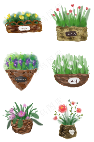 手绘多种花篮素材