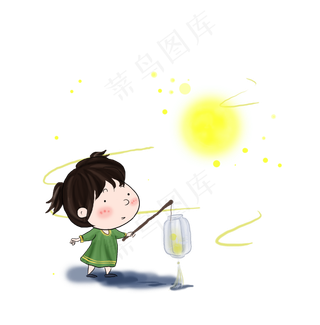 中秋节赏看灯的男孩女孩,免抠元素