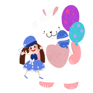 卡通小兔子拿着气球
