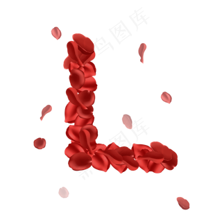 手绘仿真玫瑰花拼接字母L透明底
