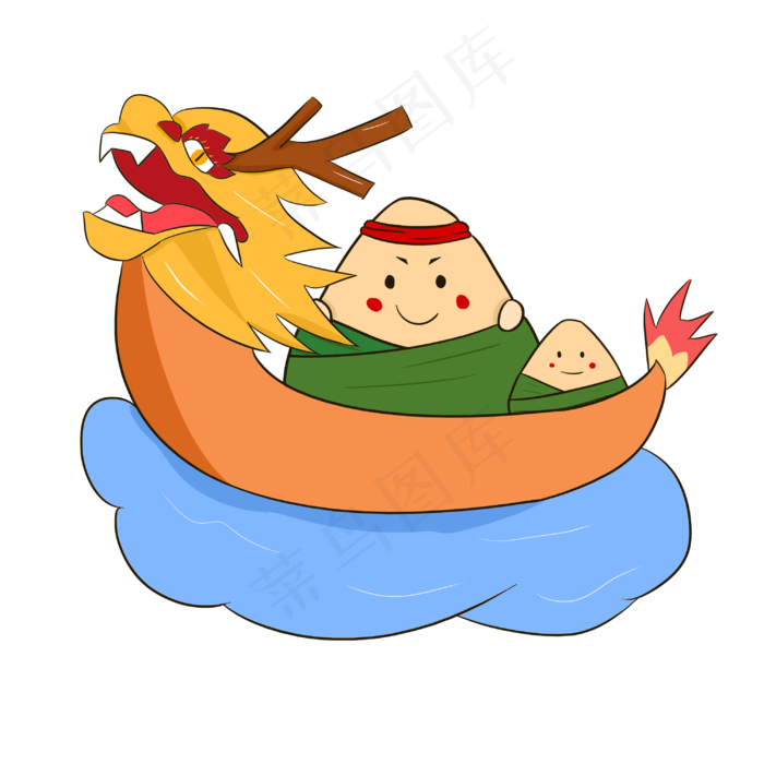 赛龙舟粽子端午节手绘插画