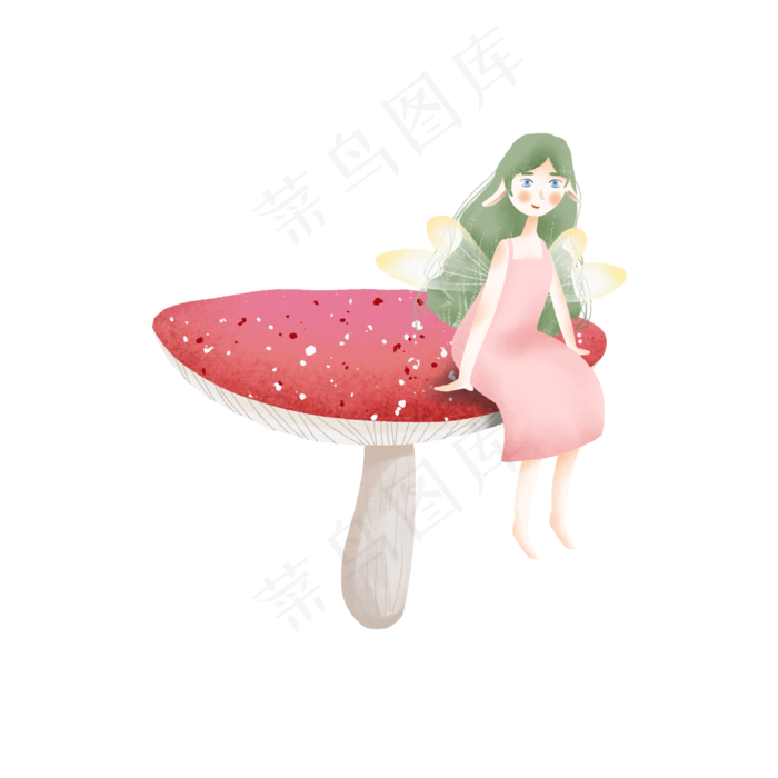 坐在蘑菇上的小精灵(2000X2000(DPI:300))psd模版下载