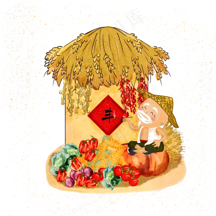 秋日秋季瓜果老翁丰收老农PNG,免抠元素(2000*2000px 300 dpi )psd模版下载