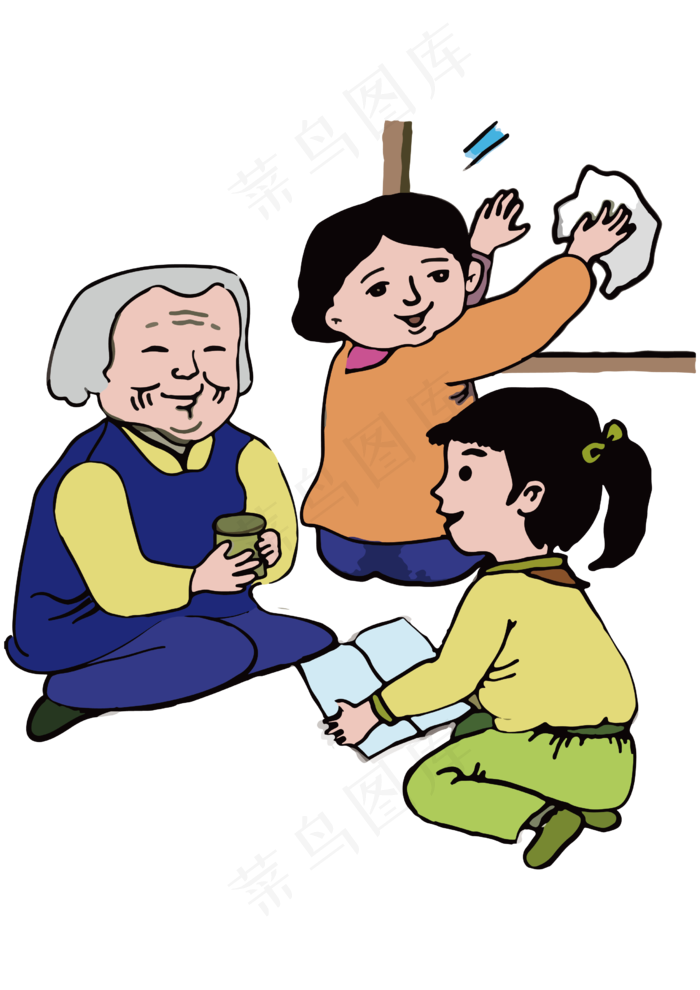 孝敬老人中华传统美德劳动卡通形