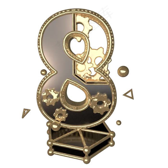 C4D黑金风机械风酷炫风倒计时数字8