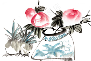 静物水墨画休闲风格PNG素材免抠