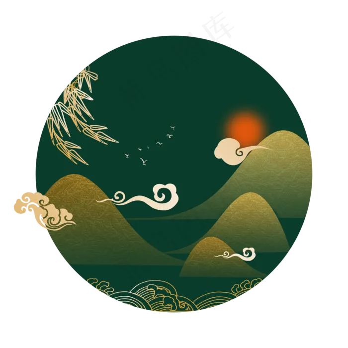 绿金国风山水