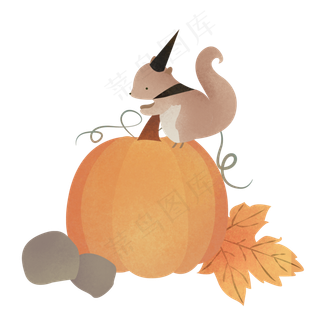 可爱松鼠抱着南瓜元素