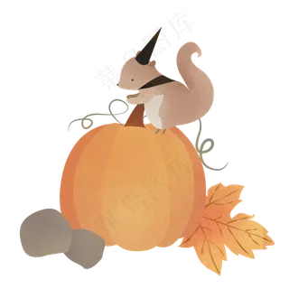 可爱松鼠抱着南瓜元素
