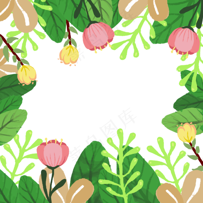 春天边框热带雨林花丛装饰边框PNG,免抠元素(3000*3000px 300 dpi )psd模版下载