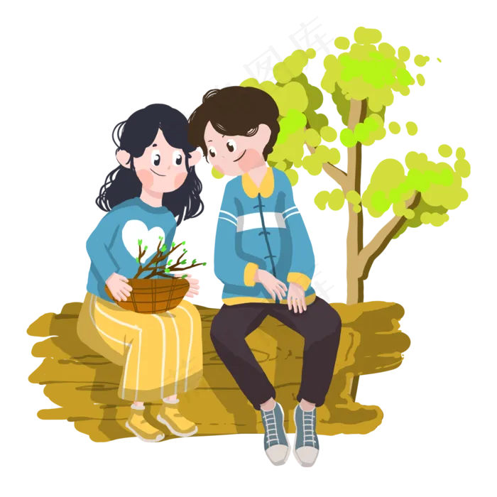 植树节可爱女生种树(2000X2000(DPI:300))psd模版下载
