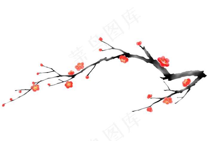水墨梅花红梅(2953X2000(DPI:300))psd模版下载