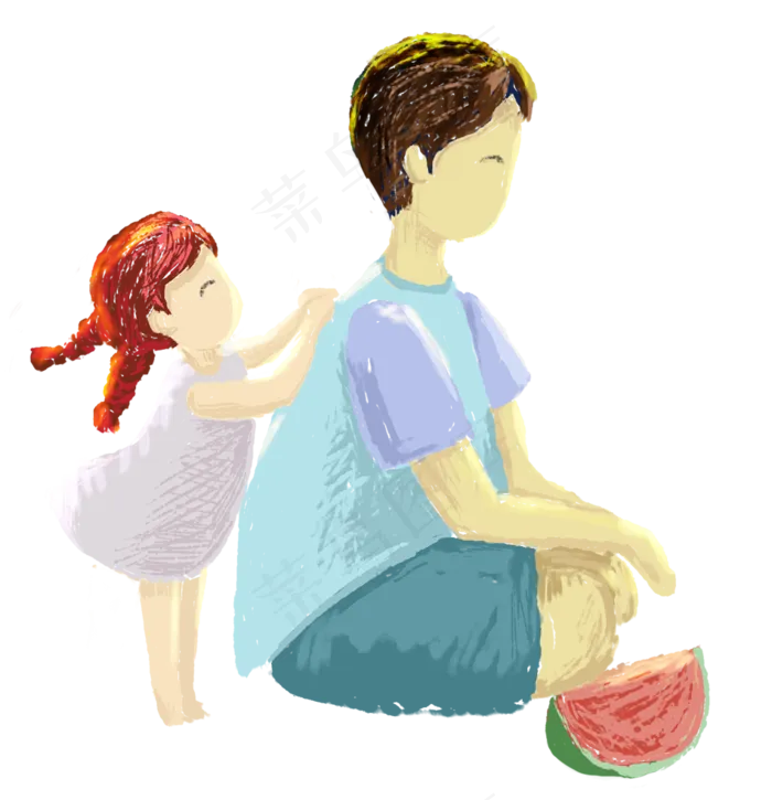 卡通手绘父亲节女儿帮爸爸捶背(950X984(DPI:300))psd模版下载