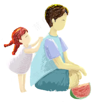 卡通手绘父亲节女儿帮爸爸捶背