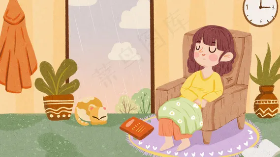 黄色小清新春困女孩