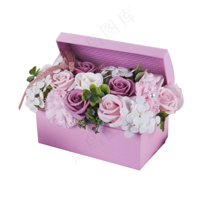 紫色礼盒装的情人节花朵免扣图