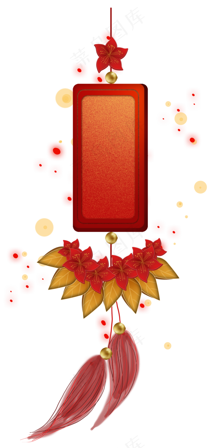 中式梅花许愿挂饰标题框,免抠元素