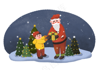 圣诞节圣诞夜圣诞老人送礼物给小,免抠元素