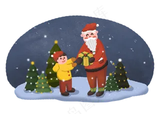 圣诞节圣诞夜圣诞老人送礼物给小,免抠元素