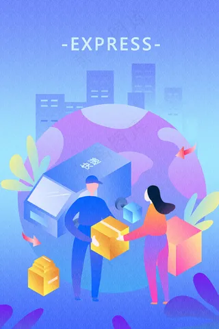 2.5D扁平风女孩收快递