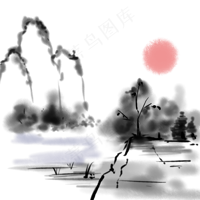 中国风水墨山水意境(3000X3000(DPI:300))psd模版下载