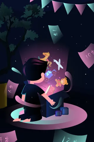 61儿童节时光机盒子玩具梦幻夜晚配图