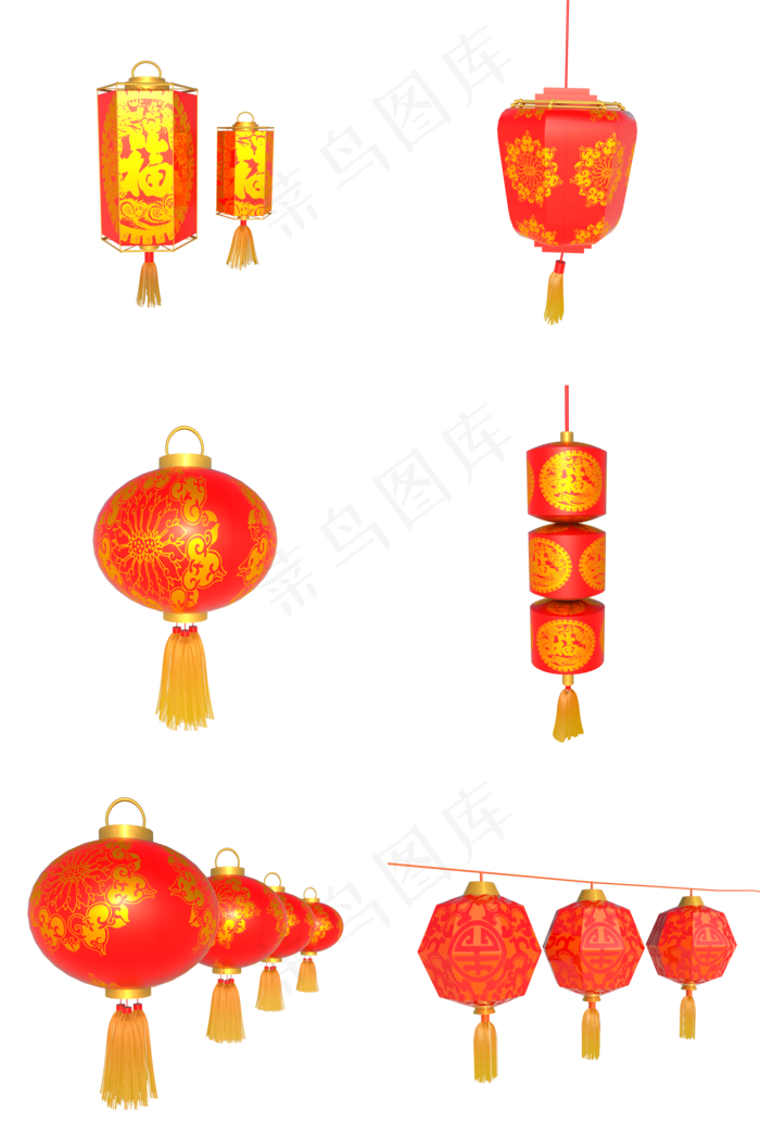 新年C4D立体喜庆红灯笼合集,免抠元素