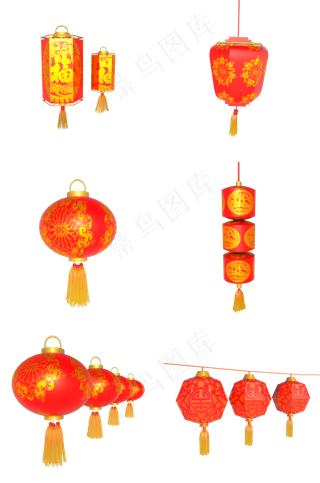 新年C4D立体喜庆红灯笼合集,免抠元素