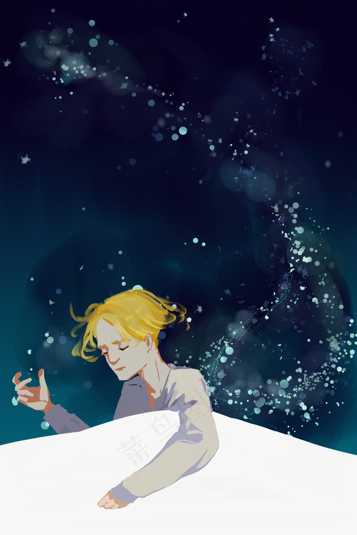 蓝黑色调童话星夜入眠小王子(3545*5315px 300 dpi )psd模版下载
