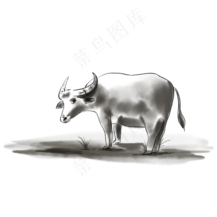 中国风水墨画水牛(2000X2000(DPI:300))psd模版下载