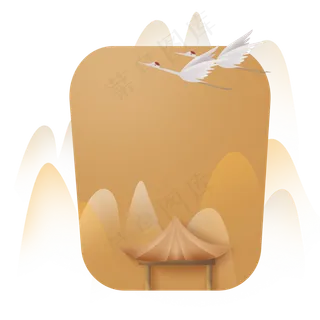 中国风亭子仙鹤提示框,免抠元素