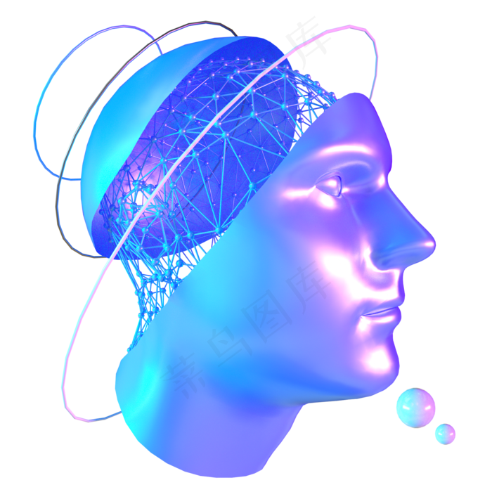 科技智能头像魔幻数据蓝色线框侧,免抠元素