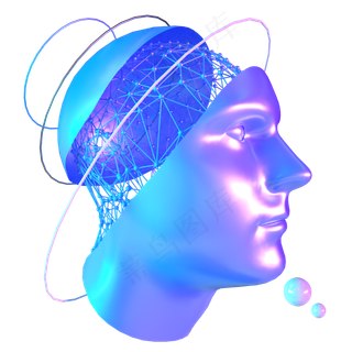 科技智能头像魔幻数据蓝色线框侧,免抠元素