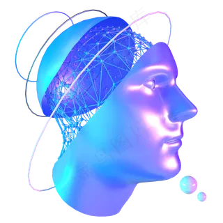 科技智能头像魔幻数据蓝色线框侧,免抠元素