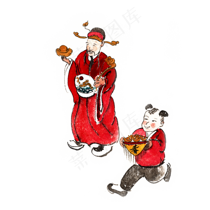 民俗画财神爷来了,免抠元素