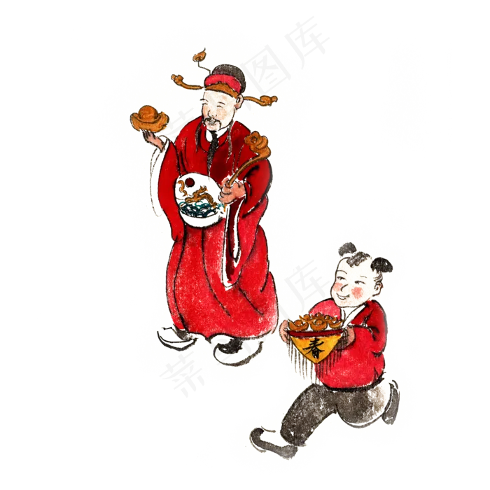 民俗画财神爷来了,免抠元素(4724X4724(DPI:300))psd模版下载