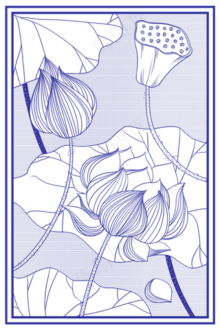 青花瓷图案荷花底纹