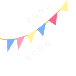 粉色黄色蓝色糖果色手绘可爱彩旗,免抠元素